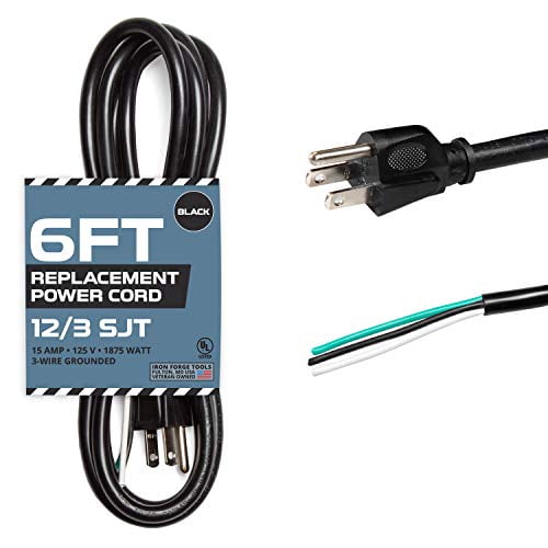 12 AWG Replacement Power Cord with Open End 6 Ft Black Extension