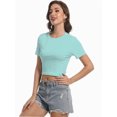 thumbnail image 4 of Womens Short Sleeve Crop Top Crew Neck Shirt Sexy Slim Fitted Casual Base Layer Soft Workout Shirt Going Out Tops, 4 of 6
