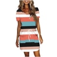 thumbnail image 3 of THDHVS Casual Dresses for Women,Womens Dresses,V Neck Midi Dress with Short Sleeve Side Pocket and Tie Detail Print Multicolor, 3 of 7