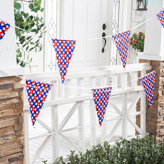 100 ft. x 14" Patriotic Gingham Plastic Pennant Hanging Banner Decoration