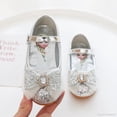 thumbnail image 4 of Disney-zapatos de fondo suave de dibujos animados para niña, zapatillas de princesa de Elsa, zapatos de cristal congelado, zapatos planos de cuero para niña con flores, 4 of 4
