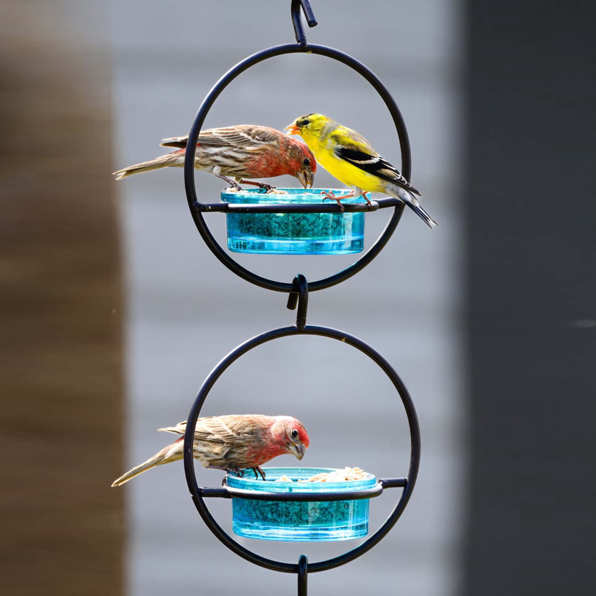 Mosaic Birds Recycled Glass & Metal Hanging Bird Feeder for Outdoors-Oriole Feeder for Garden- Bluebird Feeder -Aqua Blue