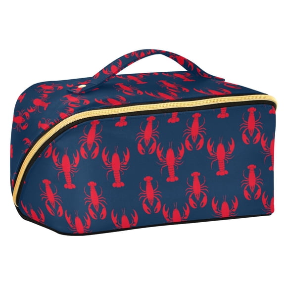 FORMRS Makeup Bag Travel Cosmetic Organizer for Women Fold Flat Zipper Pouch with Handle, Blue Lobster Pattern
