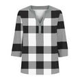 thumbnail image 5 of YHAJDS Women's Plus Size Tops Plaid Button V Neck Loose 3/4 Sleeve Casual Spring Summer T Shirt, 5 of 5
