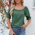 thumbnail image 2 of UYISJ Women Square Neck Tops Smocked Cuff Short Sleeve Solid Color Loose Fit Casual Shirts, 2 of 5