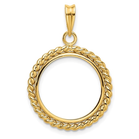 Finest Gold Wideband Distinguished Coin Jewelry 14K Polished with Twisted Wire 18.0 mm Prong Coin Bezel Pendant