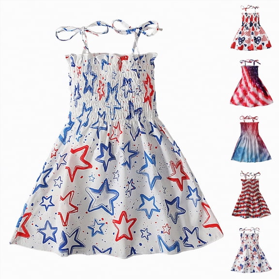 mgoYE Toddler July 4th Outfit Girl 4th of July Toddler Baby Girl Outfit USA Dress Bowknot Halter Fouth of July Dresses Girls 4th of July Clothes(Red,2-3 Years)