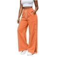 thumbnail image 3 of JIAYUE Women's Pants Casual Solid Color Drawstring With Pockets Button Design And Side Slit Long Sweatpants For Daily Lightweight Fashion Beach Vocation Wear, 3 of 9