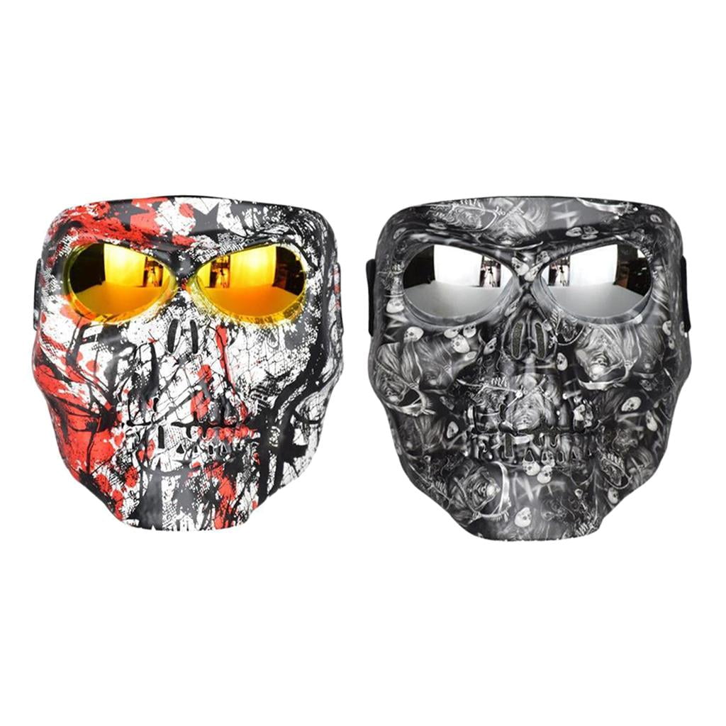 2x Motor ATV Dirt Bike Skull Mask Non-Detachable Goggles for Open Face Helmet 