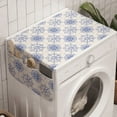 thumbnail image 1 of Nautical Washing Machine Organizer, Marine Theme Wheel and Compass Motifs Sailing Objects Hand Drawn Ship Steering, Anti-slip Fabric Top Cover for Washer and Dryer, White and Blue, by Ambesonne, 1 of 1