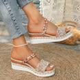 thumbnail image 6 of Womens Sandals Comfortable Boho Gladiator Wedge Thick Heel Open Toe Slip-on Peep Toe Crisscross Slides Slippers Casual Summer Beach Outdoor Footwear Dressy Sandals 7.5, 6 of 9