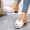 thumbnail image 7 of RKSTN White Womens Slippers Bow Trendy Novel Solid Color Round Toe Open Toe Thick Sole High Heel Versatile Dress Sandals, 7 of 7