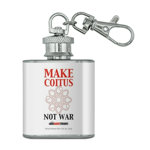 Big Bang Theory Make Coitus Not War Stainless Steel 1oz Mini Flask Key Chain