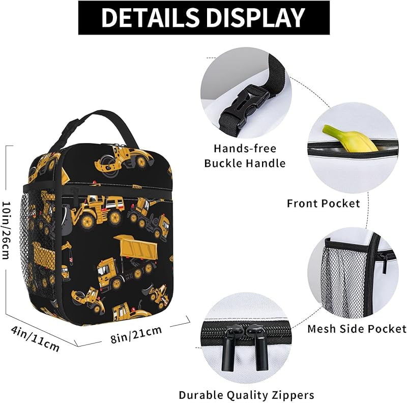 Road Roller Bulldozer Dumper Lunch Box Insulated Soft Bag Reusable Cooler Bag For Women&Men Work Picnic Hiking