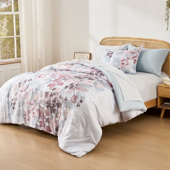 Regency Heights Twin XL Size Comforter Sets, Blush Bed in a Bag Twin XL, Botanical Bedding Comforter Set with Bed Sheets and Side Pockets, 6 Pieces