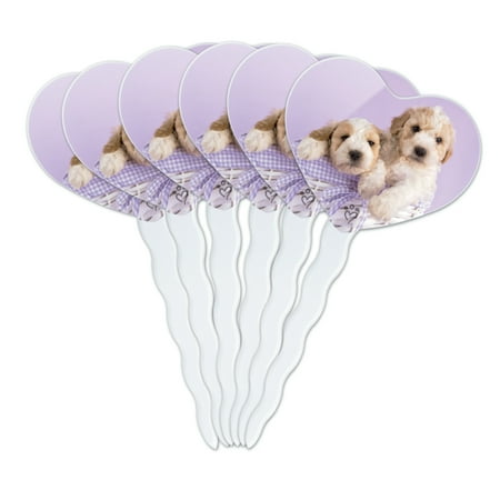 Wicker Dog Basket With Legs Spoodle Cockapoo Puppies Dogs Wicker Basket Heart Love Cupcake Picks Toppers Decoration Set of 6 ()