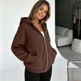 thumbnail image 6 of ASDFVBKG Oversized Hoodies For Women Zip Up Sweatshirt Fall Winter Pockets Loose Fit Outerwear Coffee L, 6 of 6