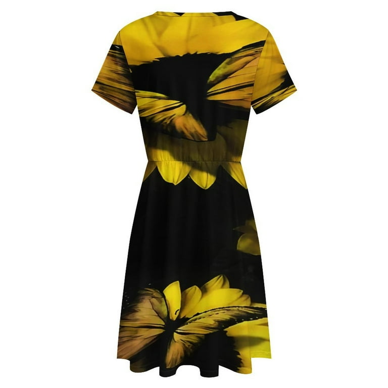 Beautiful Sunflower Butterfly Short Sleeve Dress Women Summer Evening  Dresses Ladies Sundress - Walmart.com