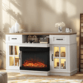 thumbnail image 5 of SESSLIFE Fireplace TV Stand for 65 Inch TV, 31'' Tall Farmhouse TV Stand with 2 Cabinets & Drawers, Entertainment Center with 3D Flame Electric Fireplace Heater, White+Brown, 5 of 6