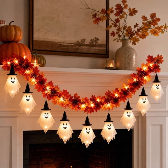 Miwamany Halloween Garland String Lights with Ghost Ornaments Fall Thanksgiving LED Decorative Lights for Home Mantel Wall Window Party Indoor Outdoor Halloween Decorations Indoor Outdoor