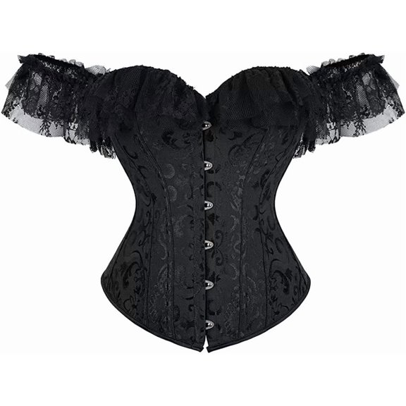Black Corset for Women Top Bustier with Sleeves Off The Shoulder Lace Floral Plus Size Vintage M