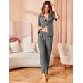 thumbnail image 2 of Oudiya Women Pajamas Set Notch Collar Soft Sleepwear Pjs Short Sleeve Button Down Nightwear with Long Pants, 2 of 6
