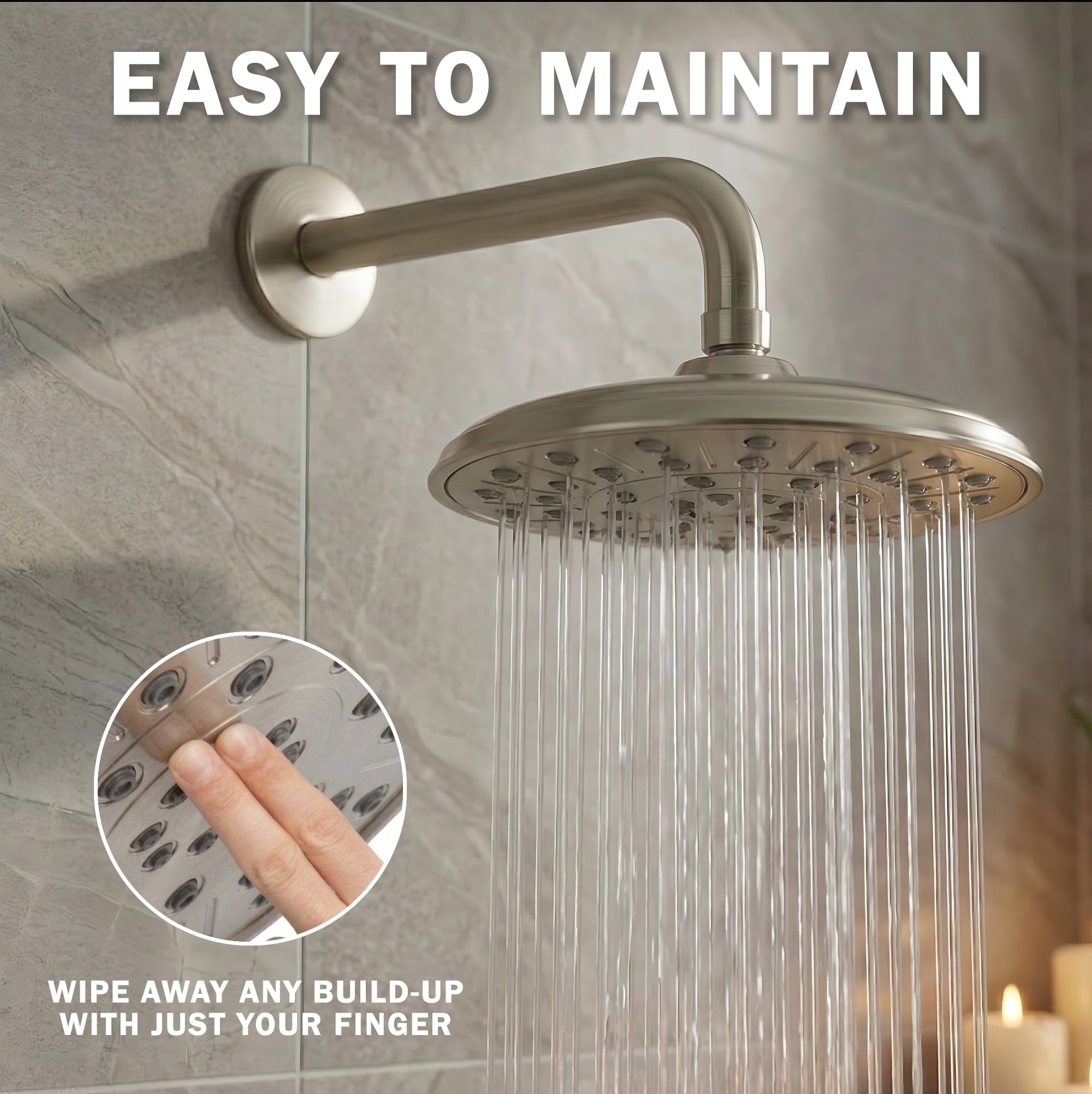 Aqua Elegante Rainfall Shower Head for Overhead Luxury Rain Showers - 2.5 GPM - Brushed Nickel