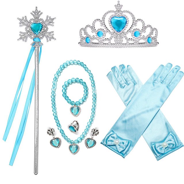 Niños niña Frozen reina princesa diadema Elsa corona varita guantes collar pendientes horquilla conjunto niña accesorios Gao Jinjia LED