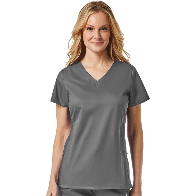 EON Womens Coolmax Mesh Panel V-Neck Solid Scrub Top