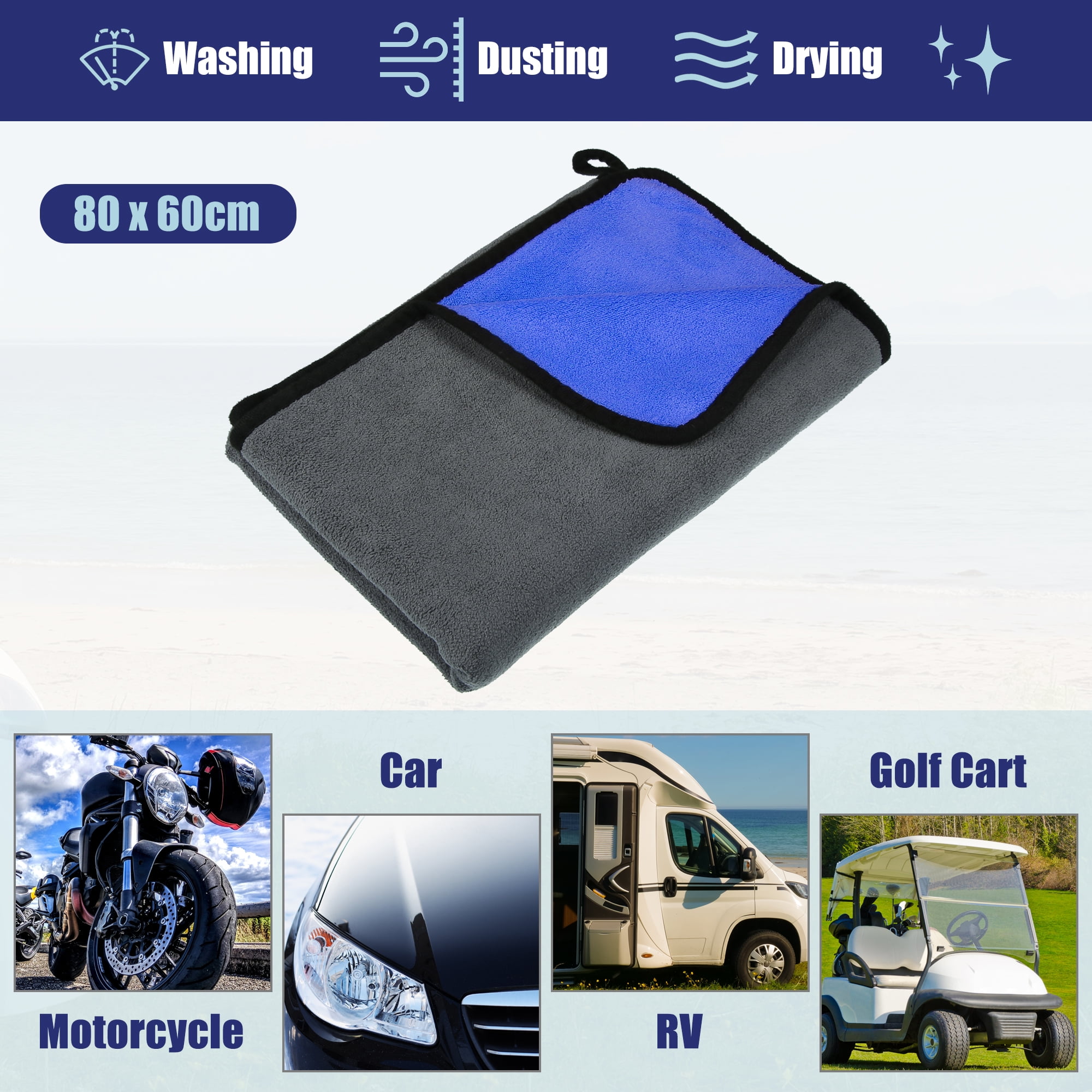 Unique Bargains Microfibre Car Drying Towel 80 x 60cm Extra Large Cleaning Cloth Grey Blue