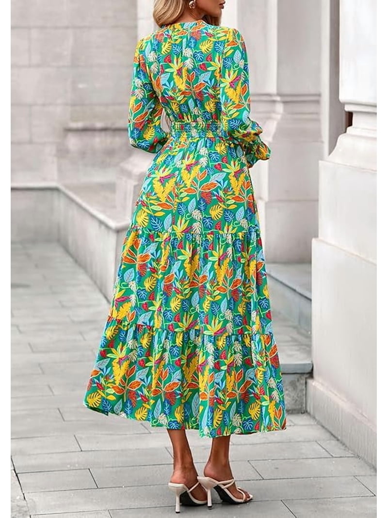 Prettygarden Women's Floral Maxi Dress Spring Long Sleeve V Neck Casual A Line Long Flowy Boho Party Dresses, Size: Small, Green Prettygarden Women's Floral Maxi Dress Spring Long Sleeve V Neck Casual A Line Long Flowy Boho Party Dresses, Size: Small, Green