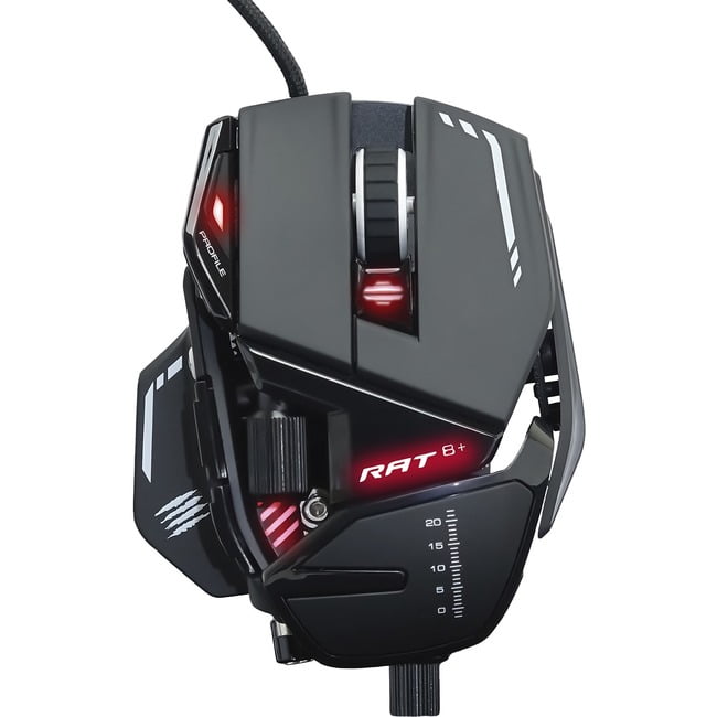 Mad Catz The Authentic R.A.T. 8+ Optical Gaming Mouse - Pixart 3389 - Cable  - Black - USB 2.0 - 16000 dpi - 11 Button(s)