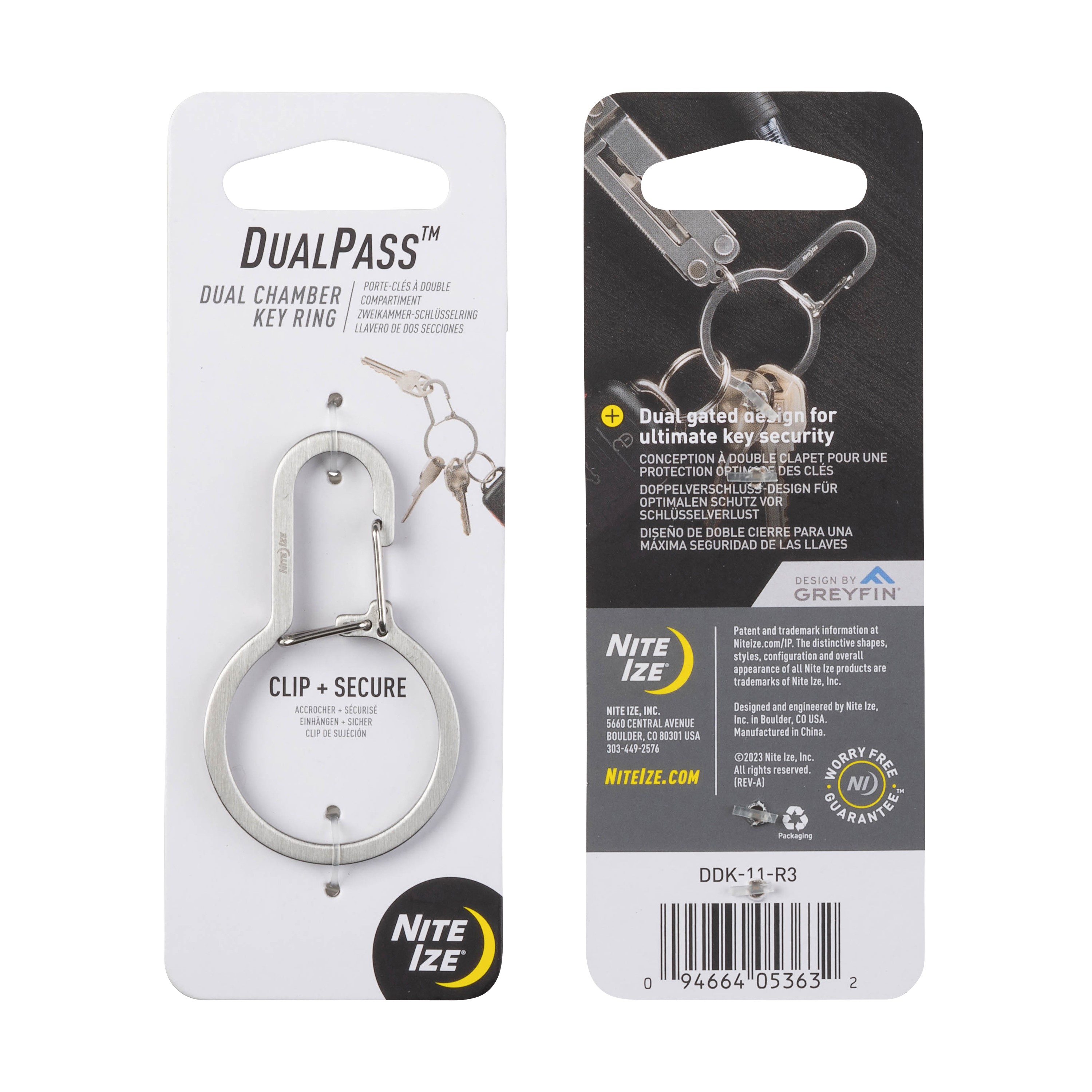 Nite Ize DualPass Dual Chamber Key Ring - Heavy-Duty Carabiner Clip with Inner Gate - Organizer Keychain for Multiple Keys & Fobs - Ring Carabiner - 4 Pack