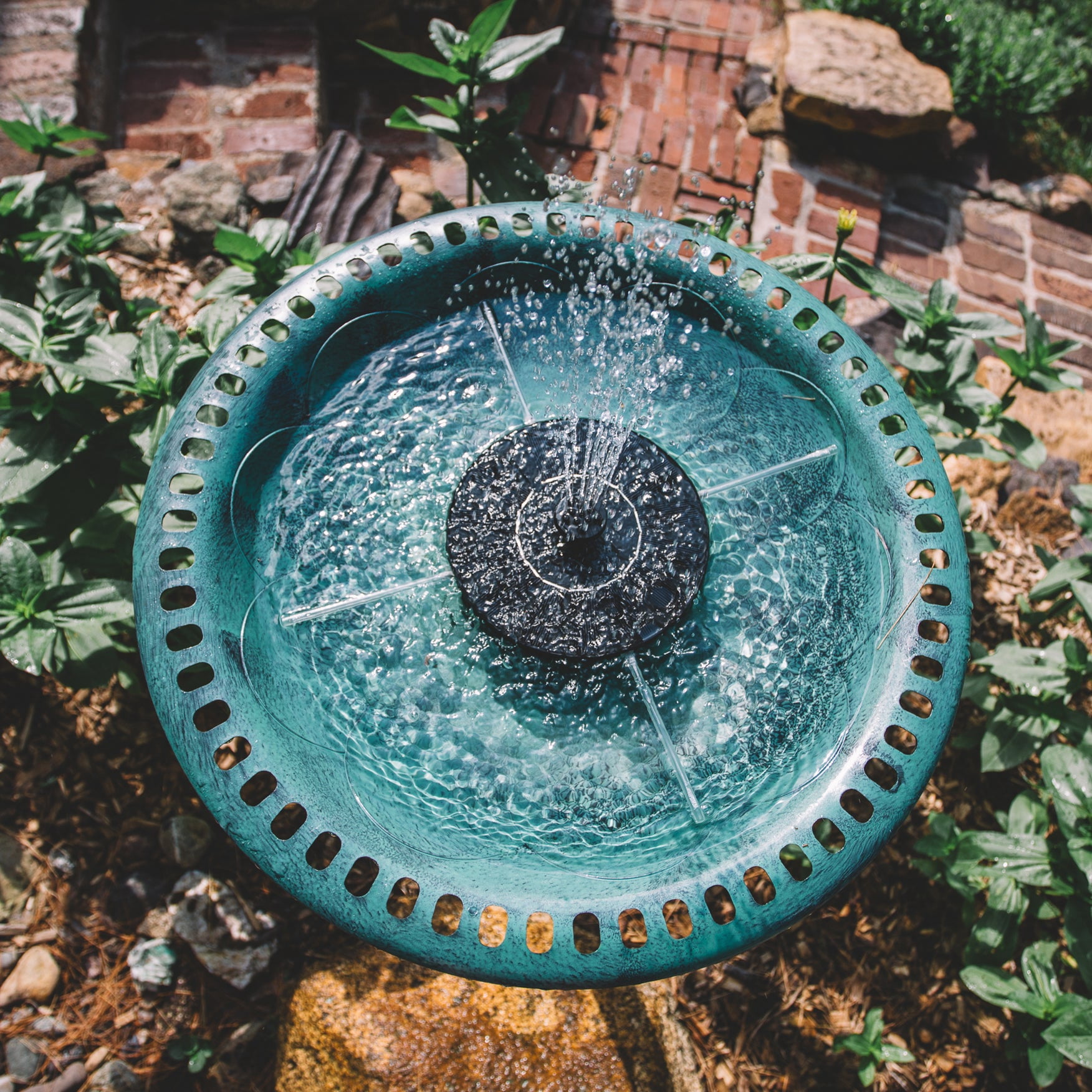 Backyard Expressions Solar Pump Outdoor Bird Bath Fountain, Antique Green Finish