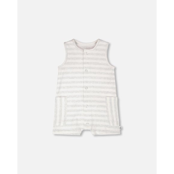 Cotton Striped Romper White And Grey Stripes