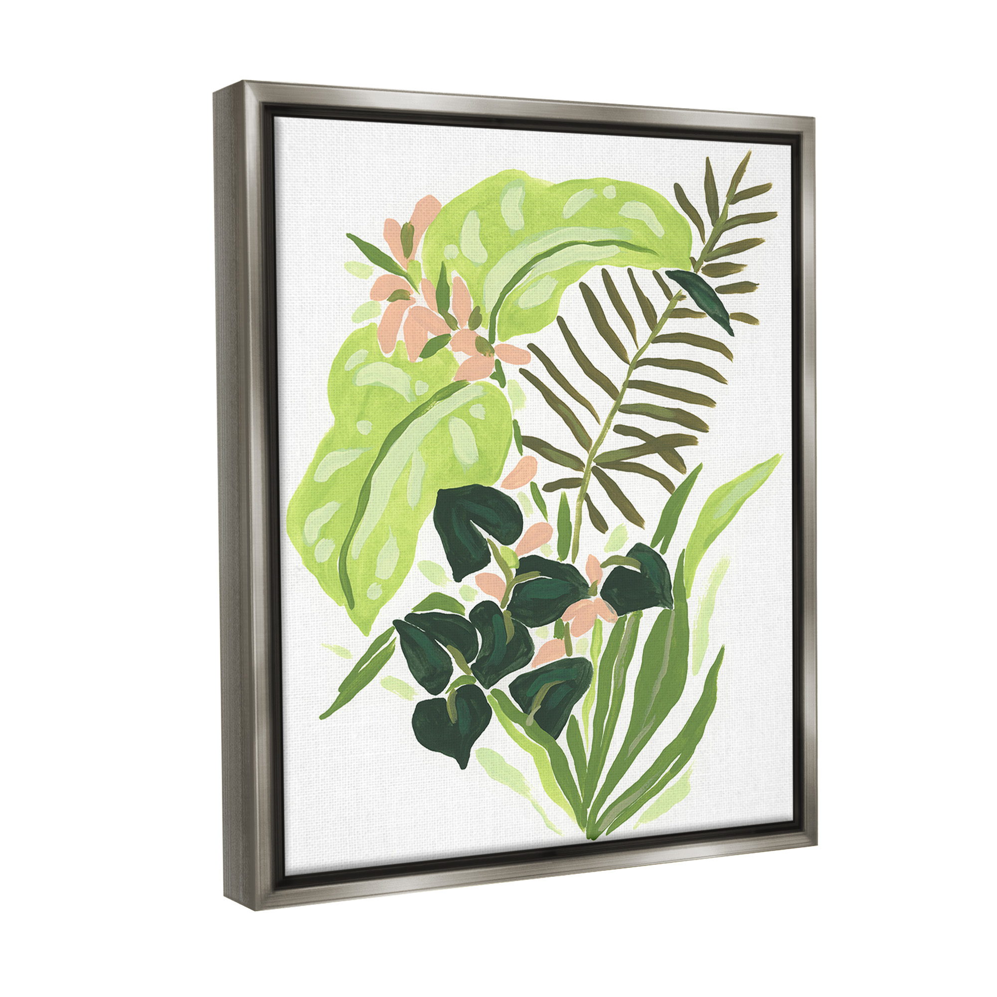 Stupell Industries Modern Tropical Herbs Botanical & Floral Painting Gray Floater Framed Canvas Art Print Wall Art, 17 x 21
