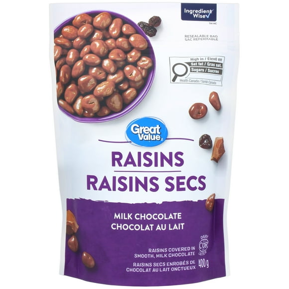 Raisins secs au chocolat au lait Great Value 400&nbsp;g