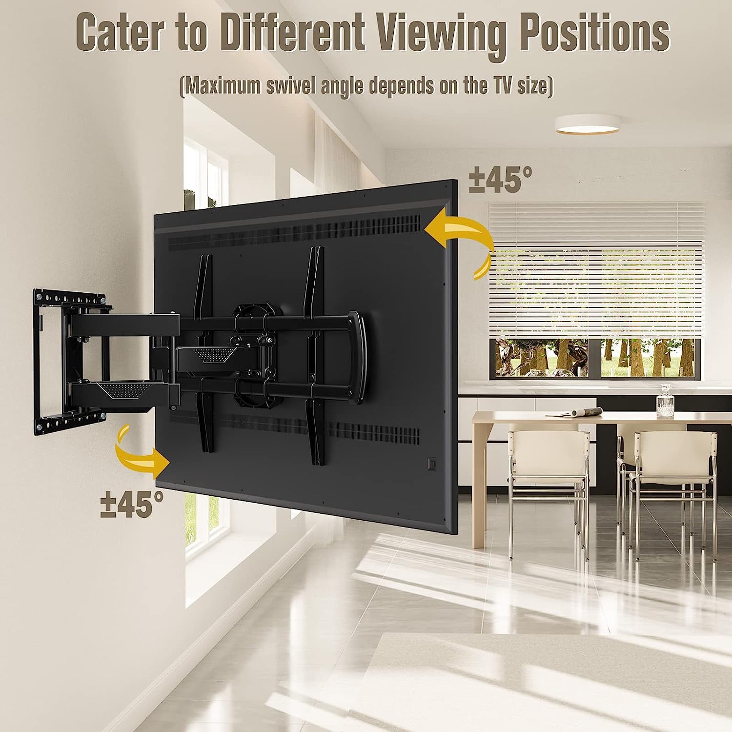 TV Wall Mount, UL Listed Full Motion Mount Bracket for 42-84 Inch Flat Screen TVs, Swivel Articulating Dual Arms, Max 600x400mm, 100 LBS Loading, Fits 16 Inches Wood Studs, MD2296