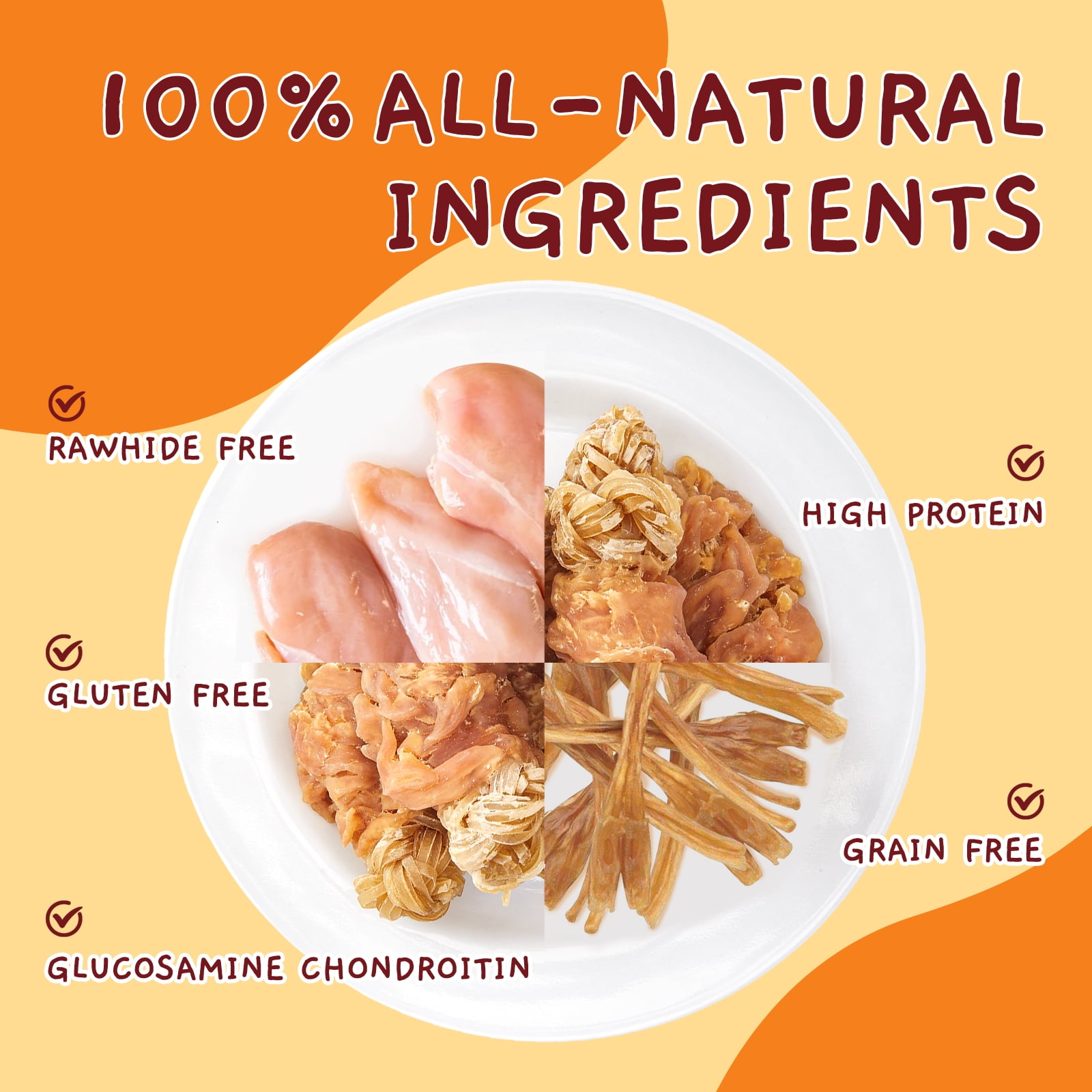 (2 pack) Jungle Calling Beef Tendons for Dogs, Chicken Wrapped Tendons Dog Chews Long Lasting Hip and Joint Supplement for Dogs with Glucosamine (Knotted Bone), 14 OZ
