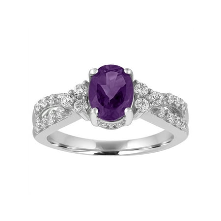 Ladies Brilliance Fine Jewelry Genuine Amethyst with CZ Accents Sterling Silver Ring