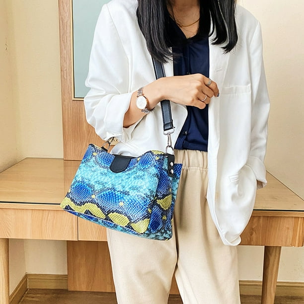 Peggybuy Snake Skin Women Shoulder Handbag PU Leather Travel Crossbody Bags Blue