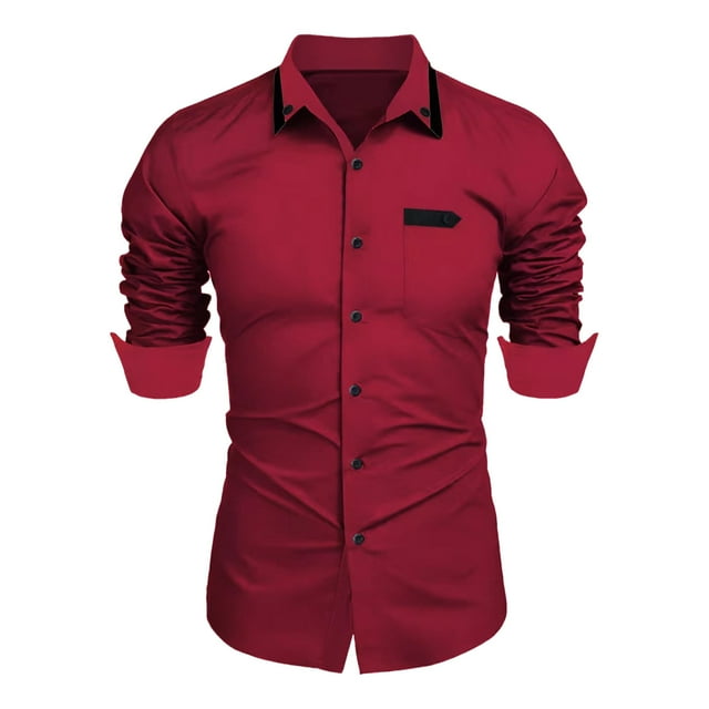 pstuiky camisetas de manga larga para hombre, Camisa informal de manga larga con solapa y color liso para hombre camisetas de hombre xxl