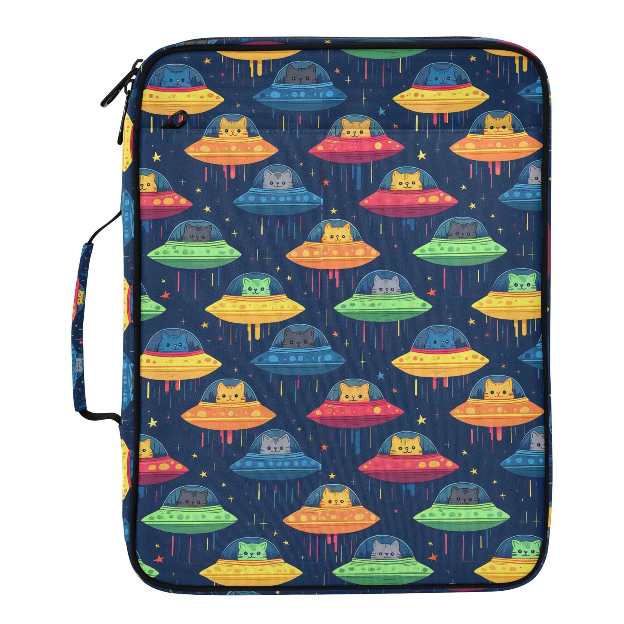 FORMRS Accordion File Folder A4 Size 7-Pocket Expanding Document Organizer Bag with 3 Ring Binder, Rainbow Space Cat