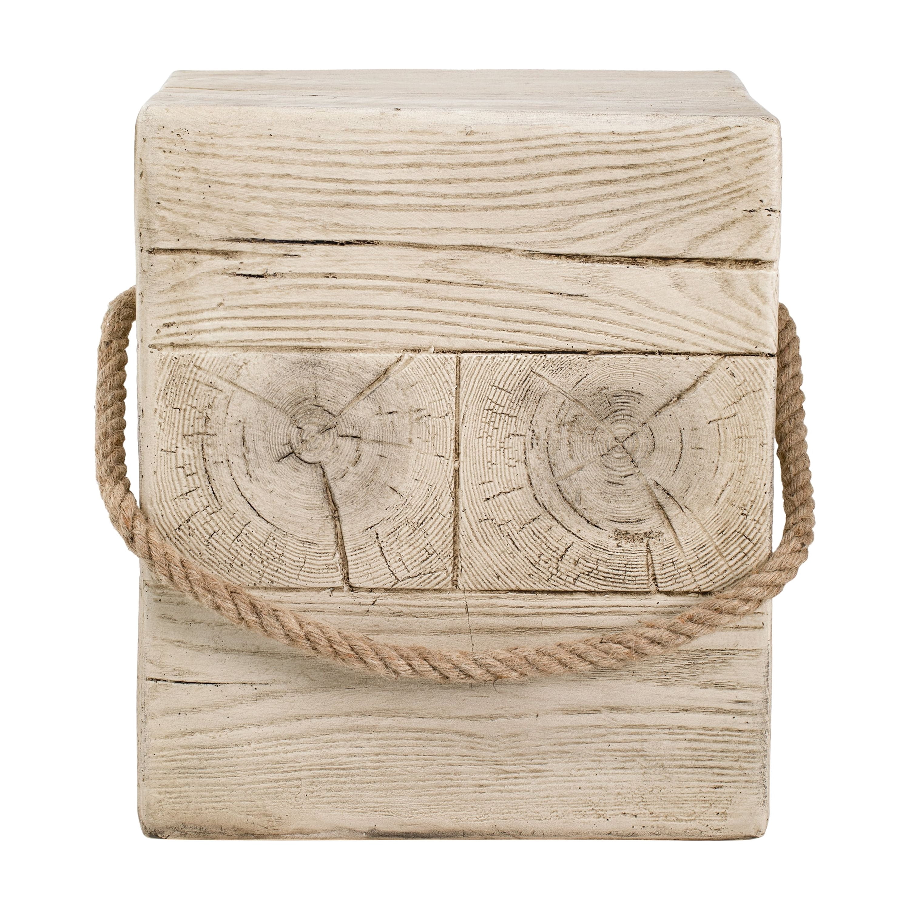 Outdoor Square Side Table with Realistic Wood Grain & Simulated Braided Cord, Retro Indoor End Table for Home Patio Balcony Decor