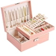 thumbnail image 2 of Jewelry Box for Women Girls, 2 Layers Jewelry Organizer Container with Lock, PU Leather Storage Case with Removable Tray, Jewelry Display Box for Necklaces Earrings Bracelets Rings Watches - Pink, 2 of 2
