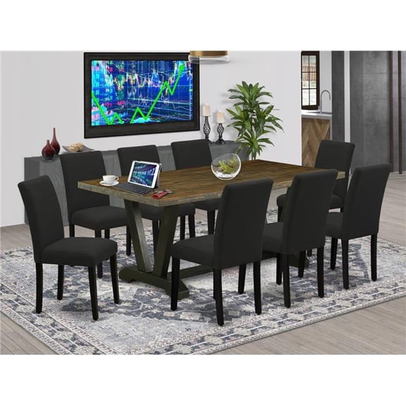 9 Piece V-Style Kitchen Dining Table Set - Black