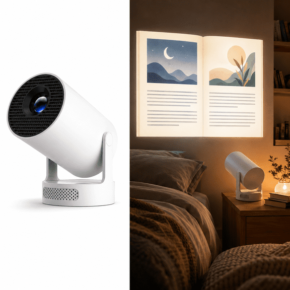 BookCast Projector, Portable Smart Projector for Immersive Wall-Sized Reading and Ceiling Viewing, Built-in Apps, 4K Support, 180° Rotation and Auto Keystone
