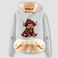 thumbnail image 2 of Telankuip Sherpa Lined Hoodies for Women Winter Warm Cozy Highland Cow Graphic Print Pullover Sweatshirts Long Sleeve Casual Stylish Xmas Holiday Hooded Tops Grey M, 2 of 3