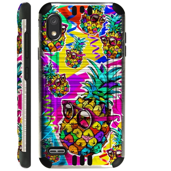 Compatible with TCL A2 Brushed Metal Texture Silver Guard Hybrid TPU Phone Case Cover (Pineapple Party)