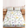 thumbnail image 2 of Full Size Fitted Sheet Set - Wildflowers Blossom 3 Piece Bedding Sets 16" Deep Pocket Fitted Sheet with 2 Pillowcases Spring Pastoral Botanical Flowers Rustic Brushed Microfiber Hotel Bed Sheets, 2 of 9